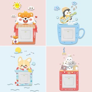 PVC soft glue switch paste drop glue luminous room wall decoration Cartoon creative cute switch protective cover wholesale