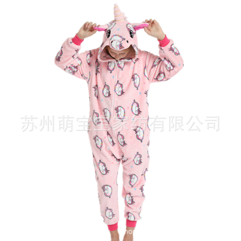 Otoño e Invierno franela de dibujos animados animal pijama de una pieza inodoro noche Gloria colorido Tianma pareja de padres e hijos homewear