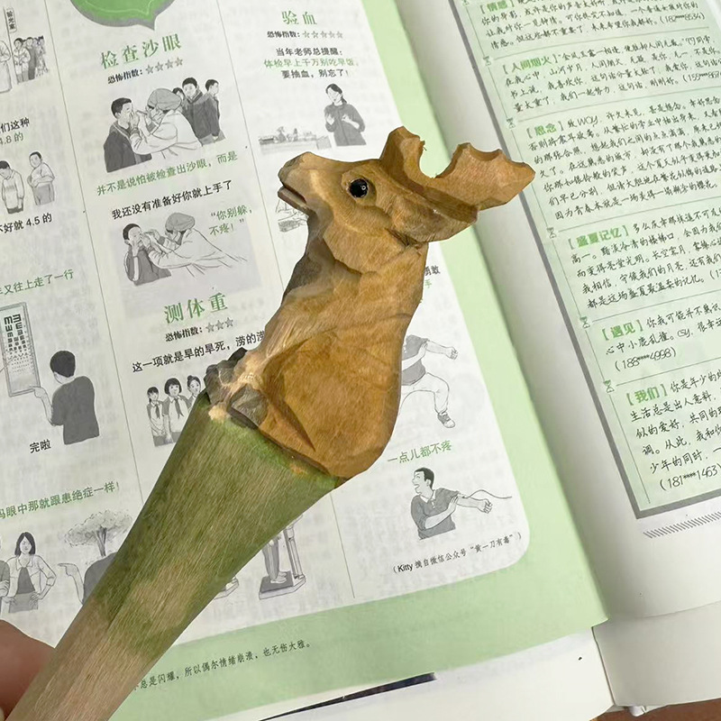 Qingmufan creativo talla de madera animal pluma artesanía regalo pluma de gel pluma talla de madera pluma de publicidad regalo