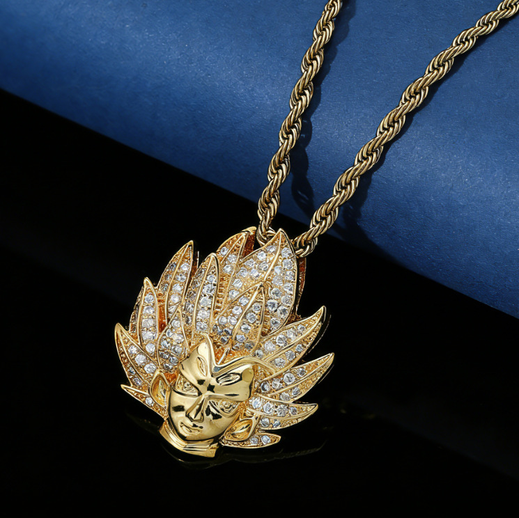 Explosiones en el nuevo bronce de diamante Goku retrato de cadena de torsión personalidad de la calle colgante hombre collar hip-hop