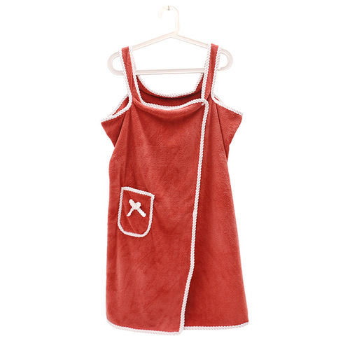 Coral velvet bow pocket strap bath robe super soft absorbent can be worn as a large bath towel for home use shower wrap wholesale