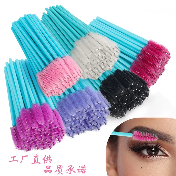 Directly Supplied from the Manufacturer, Disposable Blue Rod Eyelash Brushes, Nylon Colorful Grafting Combs, Portable 50-Piece Set, Beauty Tools Wholesale