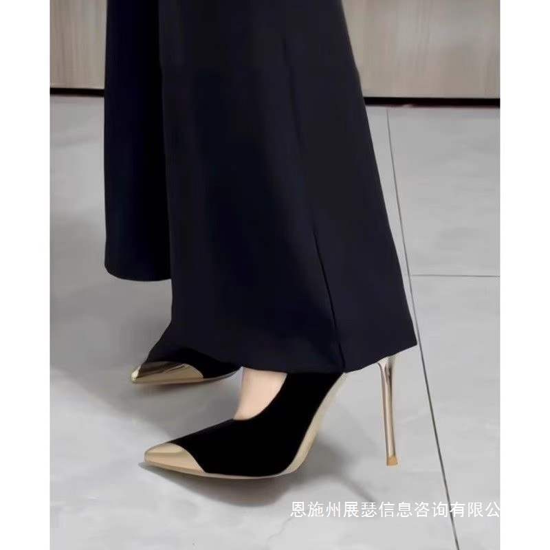 Not Tiring for Feet 2025 Autumn All Year Round Flats Women's High Heels Women's New Elegant Lady Shoes Black Pointed Toe