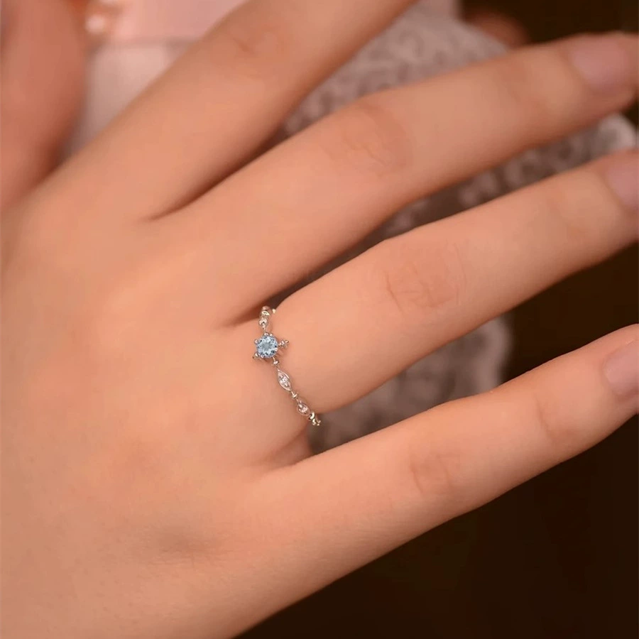 Кольцо малого дизайна Sapphire с камнем, изысканный цирконий, японский и корейский, простое и элегантное оформление, с снежинками, светлая роскошь