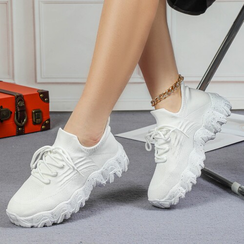 Knit White Sneakers - Fashionable Slip-on Running Shoes with a Trendy, Lightweight, and Versatile Design