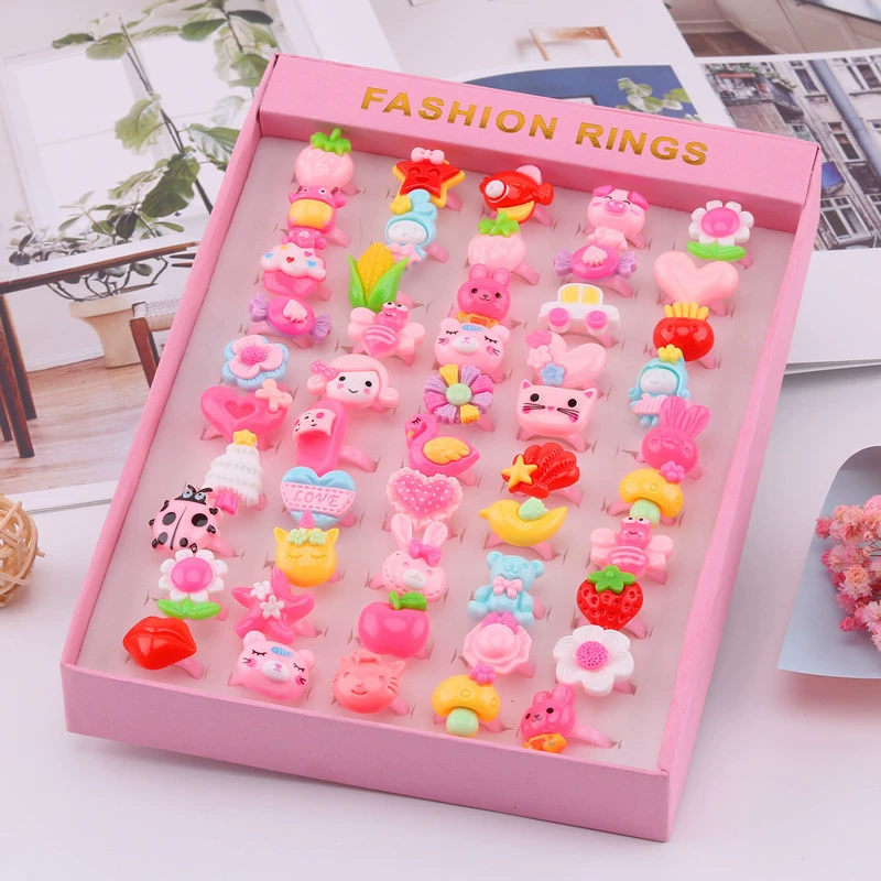 Children's Ring Set, multi-piece cartoon princess jewelry with gems, assorted boxes