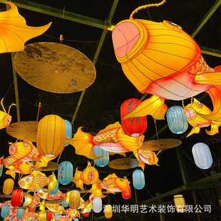 Goldfish Lantern Restaurant Luminous Fabric Chandelier Restaurant Exhibition Hall Hotel Festival Year of the Snake Lantern Soft Lantern
