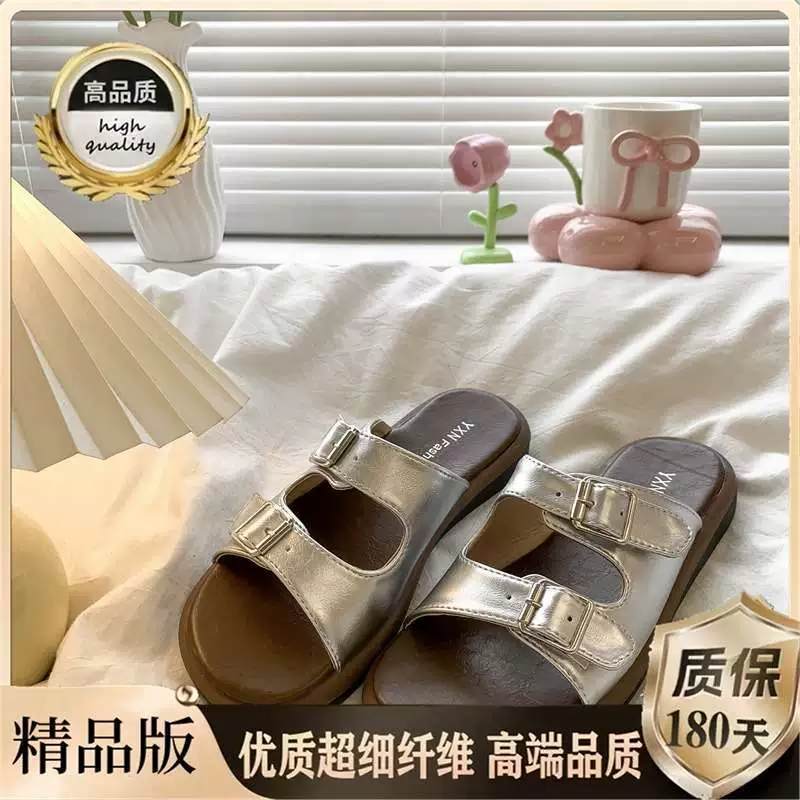 Сандалии Birkenstock женские 2025, толстая подошва, однотонная полоска, серебристые и другие цвета