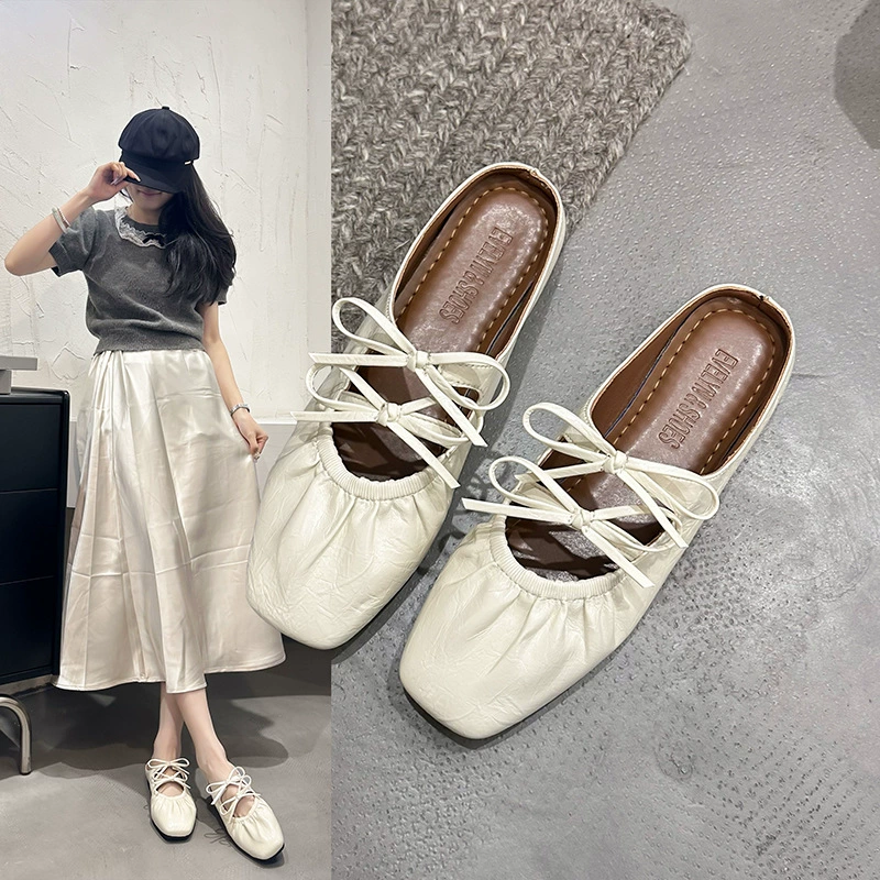 Внутренняя увеличенный бантик серебряный багажник полутолщенный женская обувь мода на внешнем носке 2025 новые летние сандалии Мэри Джейн