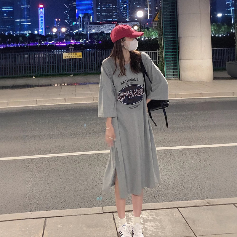 2025 Summer Printed Short-sleeved T-shirt Dress Fashion Age-reducing Lazy Style Casual Knee-length plus size dress 2025 Summer Printed Short-sleeved T-shirt Dress Fashion Age-reducing Lazy Style Casual Knee-length plus size dress