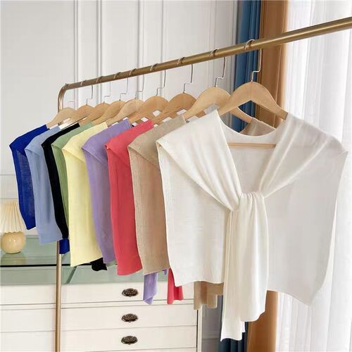 New Ice Silk Spring and Autumn Fashion Comfy Knit Shawl for Women, Korean Style, External Knot Multi-functional Decorative Cardigan Trend