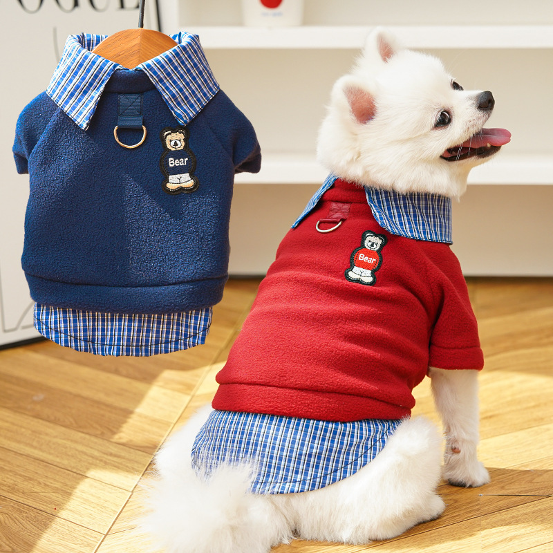 miu风学院风狗狗卫衣秋冬加绒比熊犬假两件猫咪宠物衣服饰用品熊|undefined