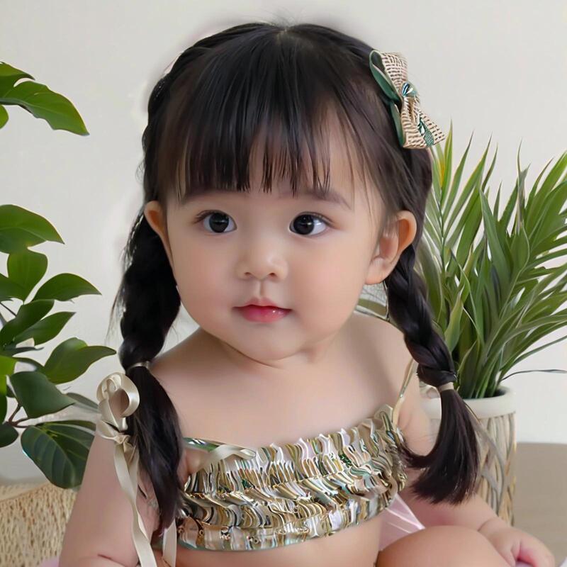 Children's Wig Women's Cos Wig Yaoyao Princess Same-style Ji Hair Double Braid Air Bangs Full Hair in stock