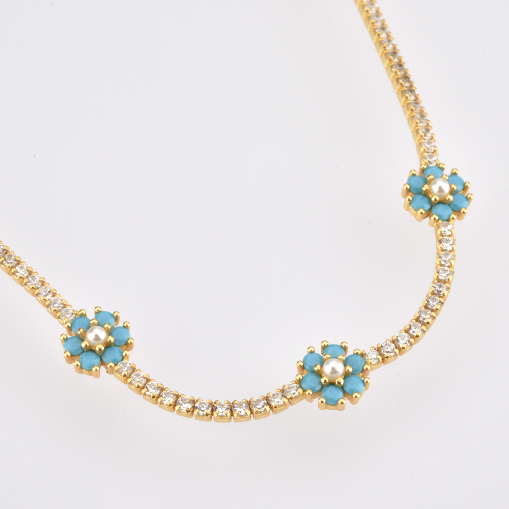 925 sterling silver Chain Material Tennis Chain Chain Type 925 Sterling Silver Artificial Pearls Zircon Inlay Flower Necklace