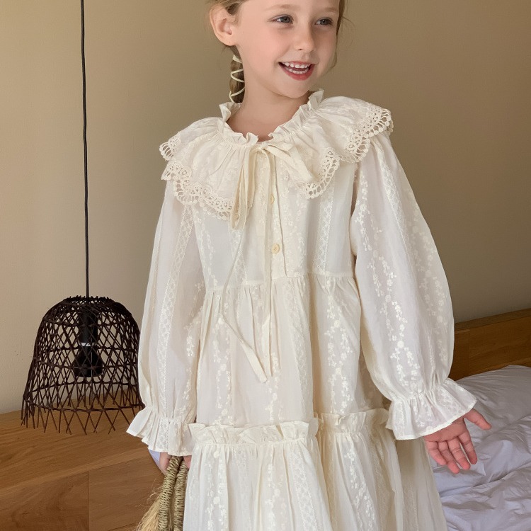 Girls' Dress 2026 Spring Baby Girl Lapel Lace Dress Stylish Children's Long-Sleeve Princess Dress Korean Style