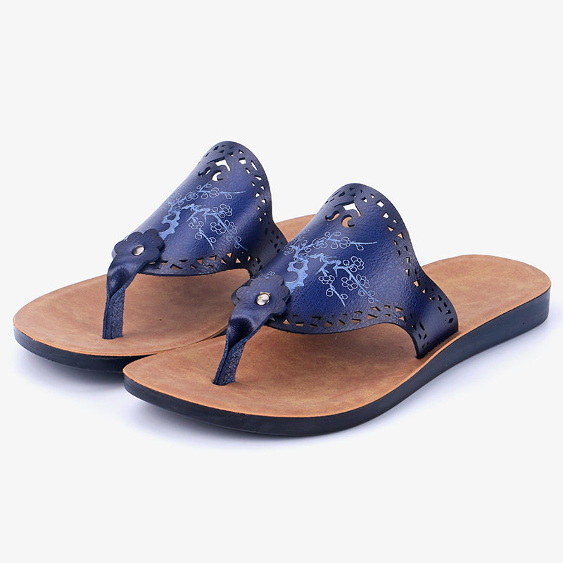 Dép sandal nữ quai ngang da PU mũi hở, đế bằng chống trượt, thoáng khí đi biển và đi trong nhà — màu vàng, màu xanh nhạt, màu xanh đậm, màu đỏ