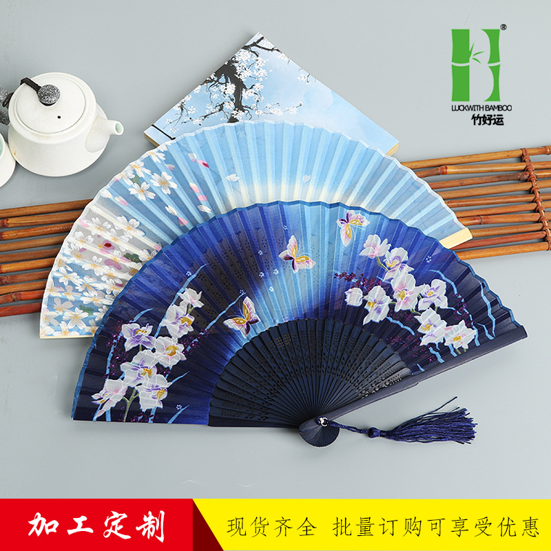 古風摺扇舞蹈扇子日式工藝禮品竹扇廣告扇絹布中國風摺扇批發