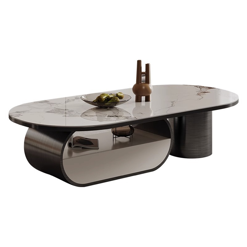 Mesa de té de placa de roca ovalada de lujo de estilo italiano moderna minimalista con cajón creativo apartamento grande y pequeño sala de estar mesa de té en casa