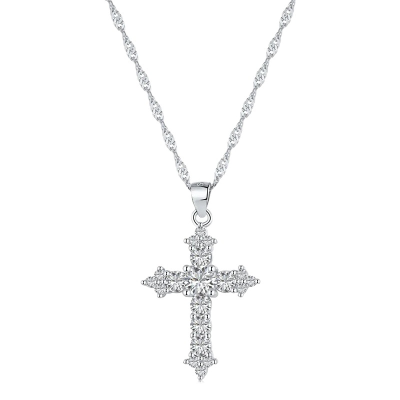 Light Luxury Zircon Cross Pendant Necklace Women's Design Sense Niche Personality Simple All-match Elegant Necklace Chain