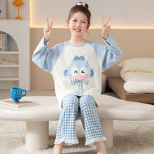 女童纯棉睡衣儿童春秋季长袖2025新款女孩洋气公主宝宝家居服秋款