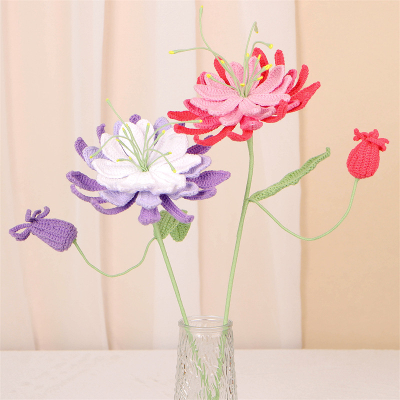 New hand-knitted large bouquet of wool micro-hook artificial flower desktop decoration artificial flower finished product hand-knitted flower pic 1