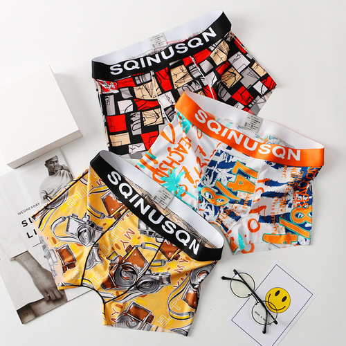 New ice silk cute and playful men's underwear sexy breathable boxer briefs thin printed boxer briefs top