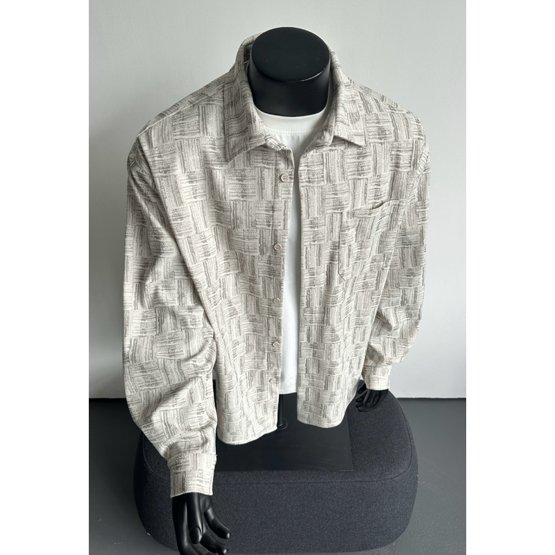 American Plaid Tie-Dye Corduroy Long Sleeve Men's High-End Trendy Loose Jacket Spring Casual Shirt_voghion.com