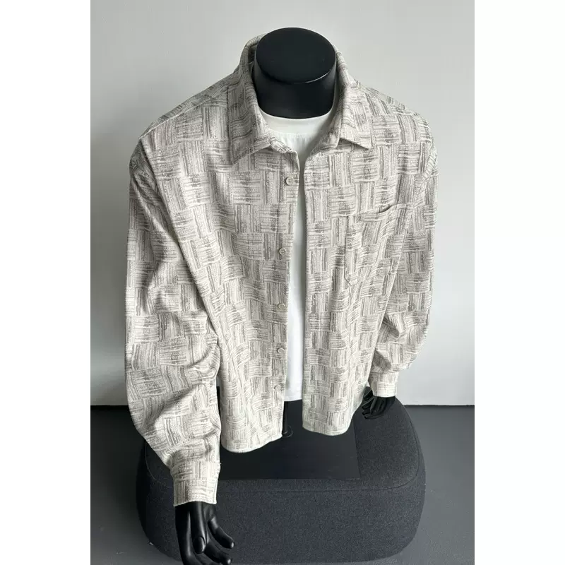 美式格纹扎染灯芯绒长袖衬衫男款高级感潮牌宽松外套春季休闲衬衣