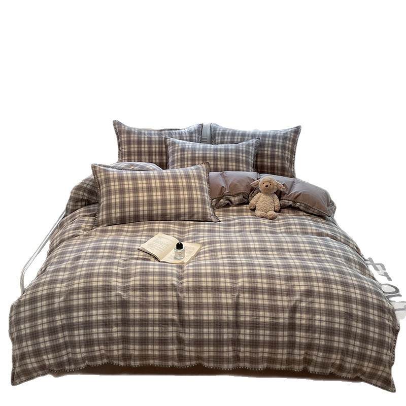 Classe A 100% algodón conchas lavados con agua de algodón de cuatro piezas de cuatro estaciones de cama de cama cubierta de colcha de cama simple de tres piezas