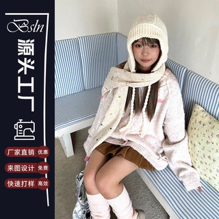 博思伦工厂定制小香风慵懒风蝴蝶结开衫毛衣女针织衫外套