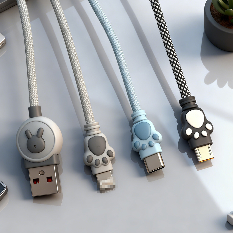 Kiki High-Quality Cartoon Bear Paw 1m Braided Cute Charging Cable Suitable for Apple, Huawei, Typec Data Cable Kiki High-Quality Cartoon Bear Paw 1m Braided Cute Charging Cable Suitable for Apple, Huawei, Typec Data Cable