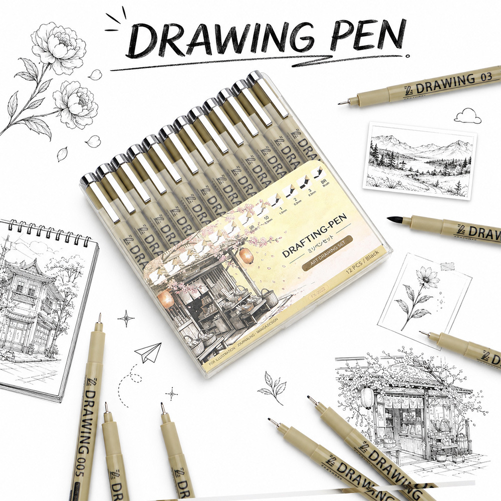Cross-border best-selling art drawing needle pen set for hand-drawn comics, quick-drying waterproof outline pens wholesale