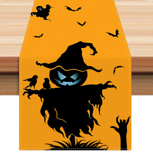 Halloween New Scarecrow Table Flag Cross-Border Amazon Best-Selling Linen Printed Tablecloth Holiday Party Coffee Table Cloth