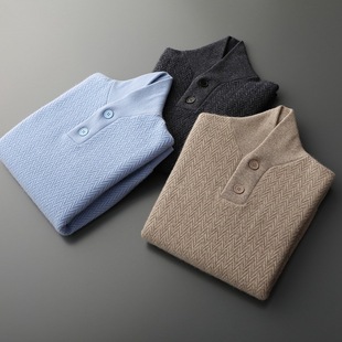 Fashionable green collar cashmere sweater men's pure cashmere winter men's lapel sweater thickened warm jacquard sweater