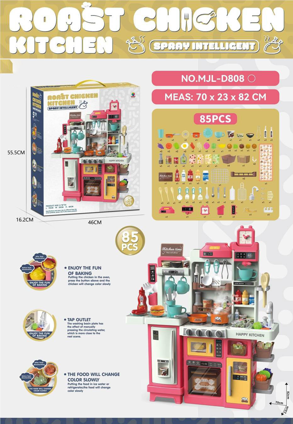 Niños transfronterizos en casa simulación de mini cocina simulación de cocina spray mesa de comedor ajuste de alimentos cambiantes de color