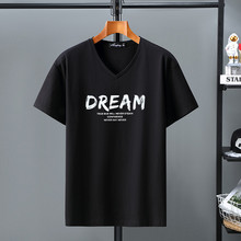 2025新款夏装青春男士短袖T恤潮V领加大码夏季印花莱卡棉t恤宽松