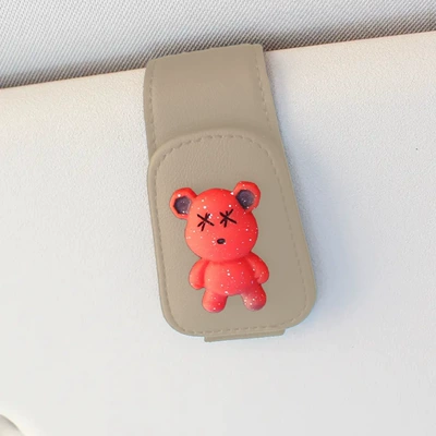 Creative car glasses clip Car Glasses Clip/Bill Clip - beige-red-bear