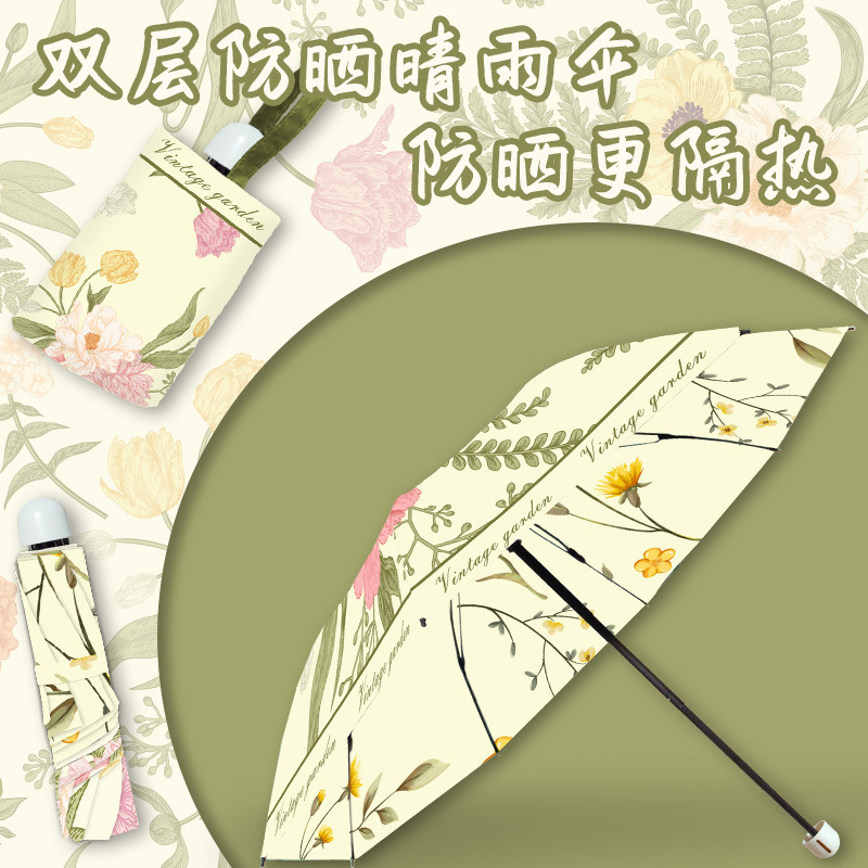Double-Layer Umbrella, Women's Handbag, Black Plastic Sun Protection Umbrella, Sunshade Umbrella, Dual-Use Umbrella for Both Sunny and Rainy Weather, Thickened to Protect Against Ultraviolet Rays