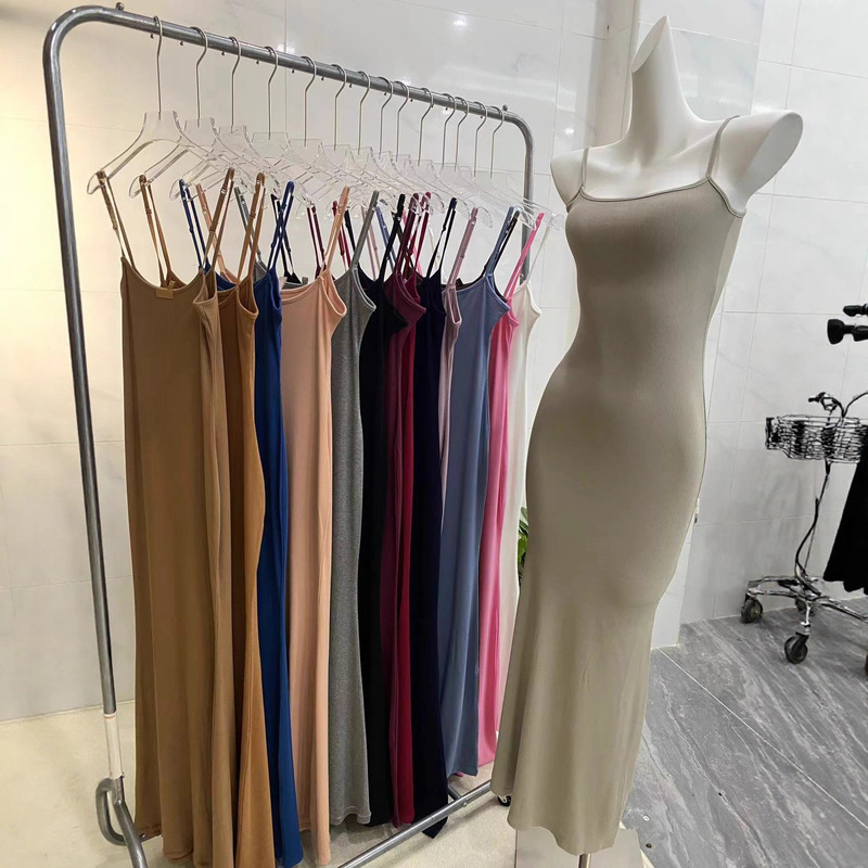 Internet Celebrity Jinjie's New Long Dress, Kardashian and Yu Shuxin's Same Style, Elastic Slim-Fit Spaghetti Strap Dress
