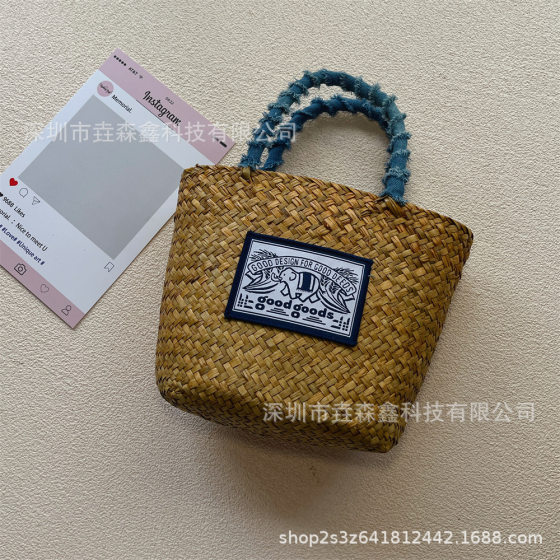 manufacturers supply! Mangshi same straw woven bag seaside holiday night market stall supply portable woven bag vegetable basket