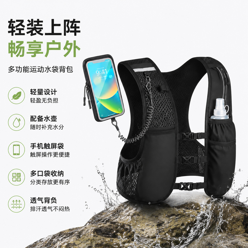 Lightweight and breathable running vest from the source factory, supports customization, suitable for cross-country hiking, with adjustable straps and pockets