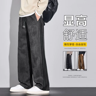秋冬麂皮绒三条杠休闲裤男士2025新款时尚潮流扎染运动直筒男裤子