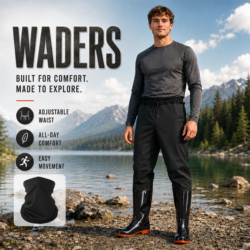 Men's high-waisted wading pants with integrated non-slip long boots, suitable for fishing
