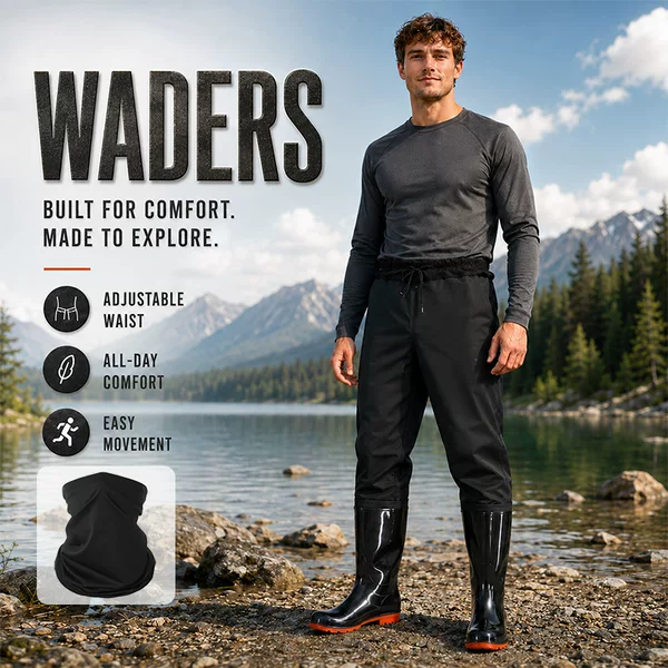 Men's high-waisted wading pants with integrated non-slip long boots, suitable for fishing
