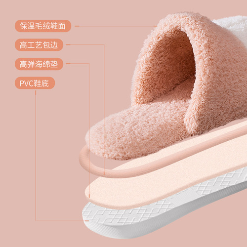 Cross-border  new cotton slippers for women autumn and winter home cartoon plush couples warm soft-soled slippers for men