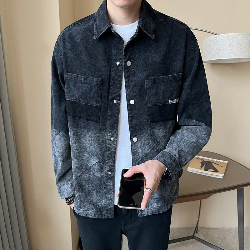 Autumn Gradient Denim Jacket Men's Spring and Autum Casual Loose Trendy Brand High-End Shirt-Style Jacket Workwear