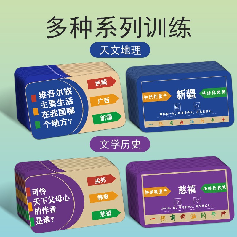 知識能量卡片小學生百科常識地理卡牌成語接龍早教牌兒童益智玩具
