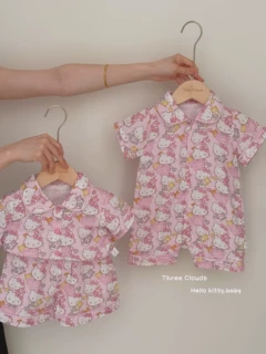 夏季新品凯蒂猫夏季婴幼儿女宝宝粉色可爱分体家居服爬服