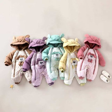 婴幼儿连体哈衣外出服秋冬宝宝羽绒棉爬服新生儿包被加绒加厚睡袋