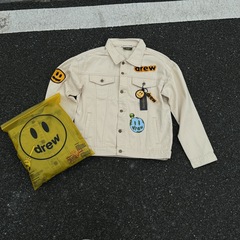 高バージョンDREW笑顔ジャスティンビーバーと同じタイプのインクジェット反転プリント植毛がデニムジャケットでいっぱいです。